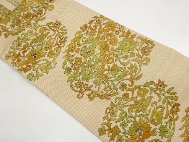 JAPANESE NAGOYA OBI / CHIKUZEN HAKATA / WOVEN FLOWER ARABESQUE